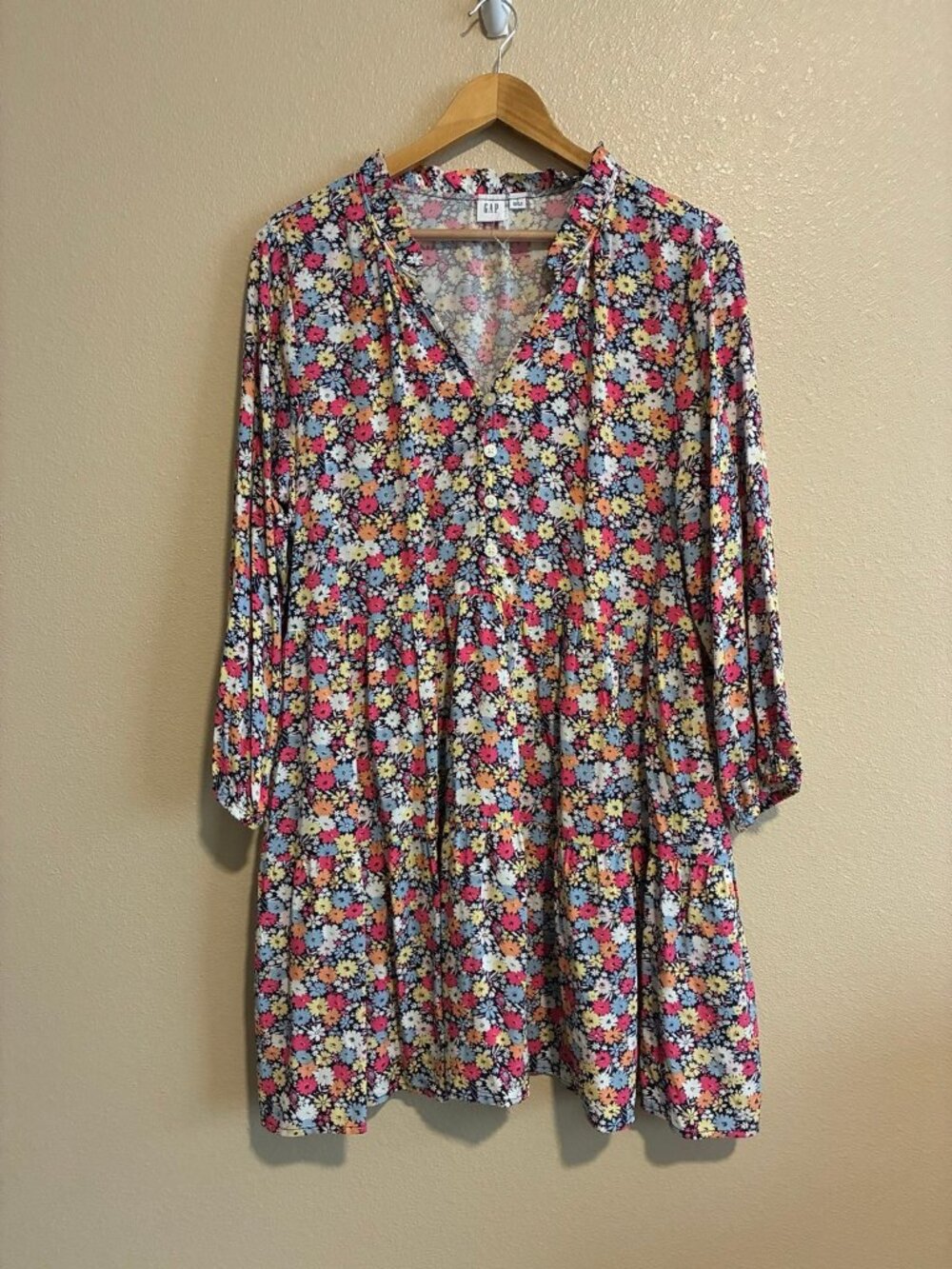 Gap Women's Floral Print Long Sleeve Knee-Length Dress Size Large